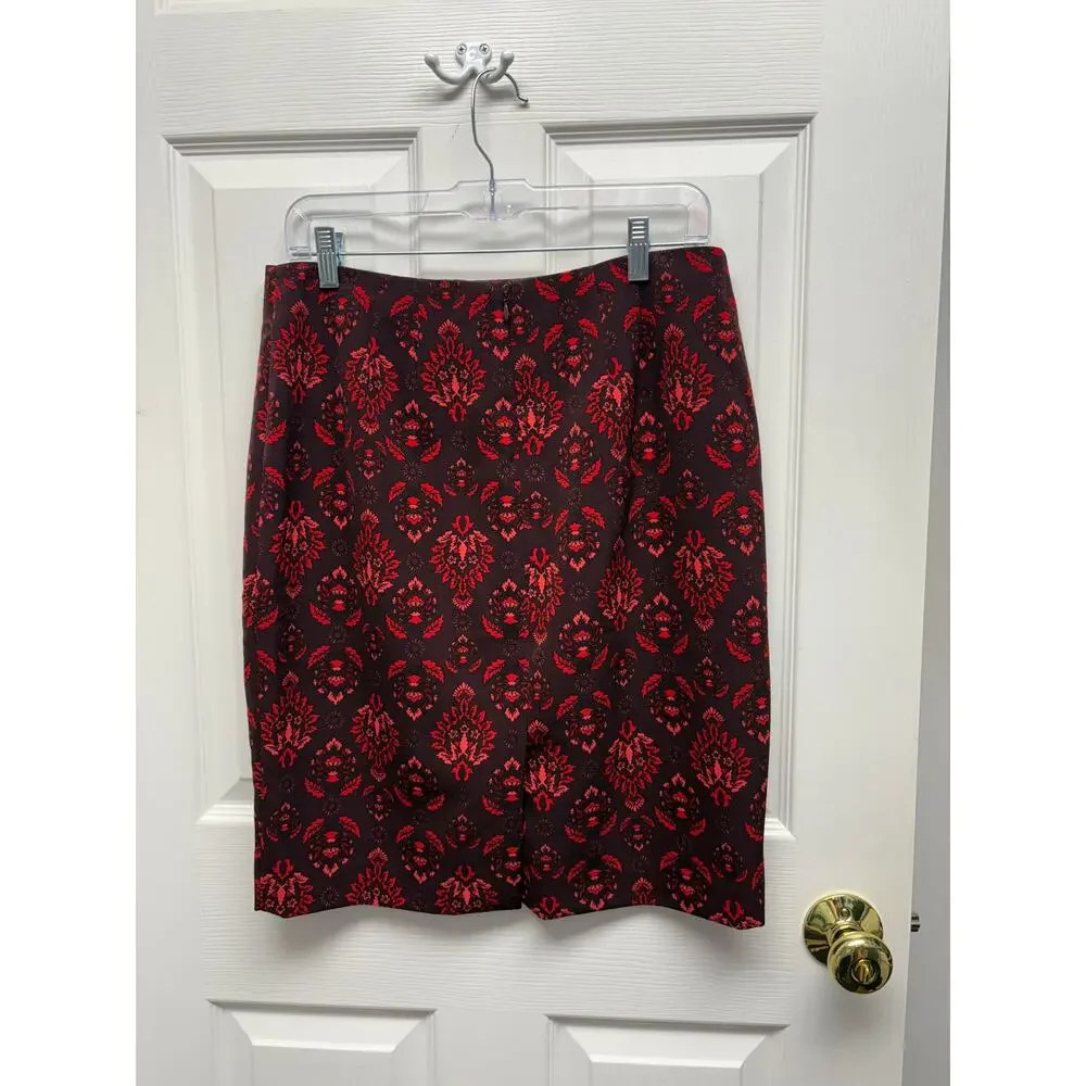 Ann Taylor Factory Skirt Red Eggplant Floral Womens 10 p